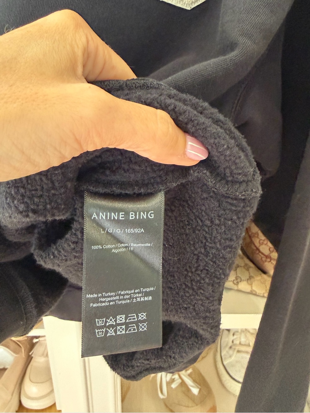 Anine Bing Miles Black Oversized Chenille Patch Sweatshirt - size large - EUC - Picture 4 of 5